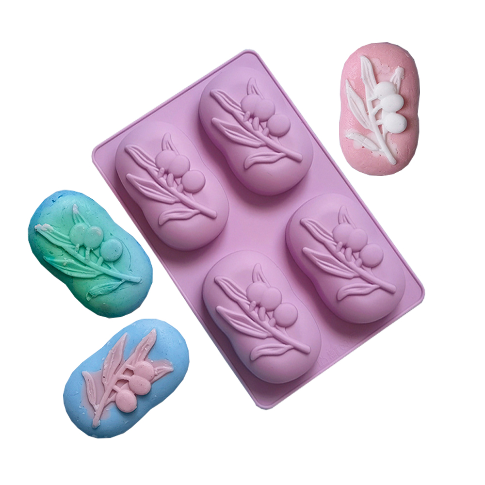 Candle Supplies Storage - 4 Cavities Oval Olive Tree Silicone