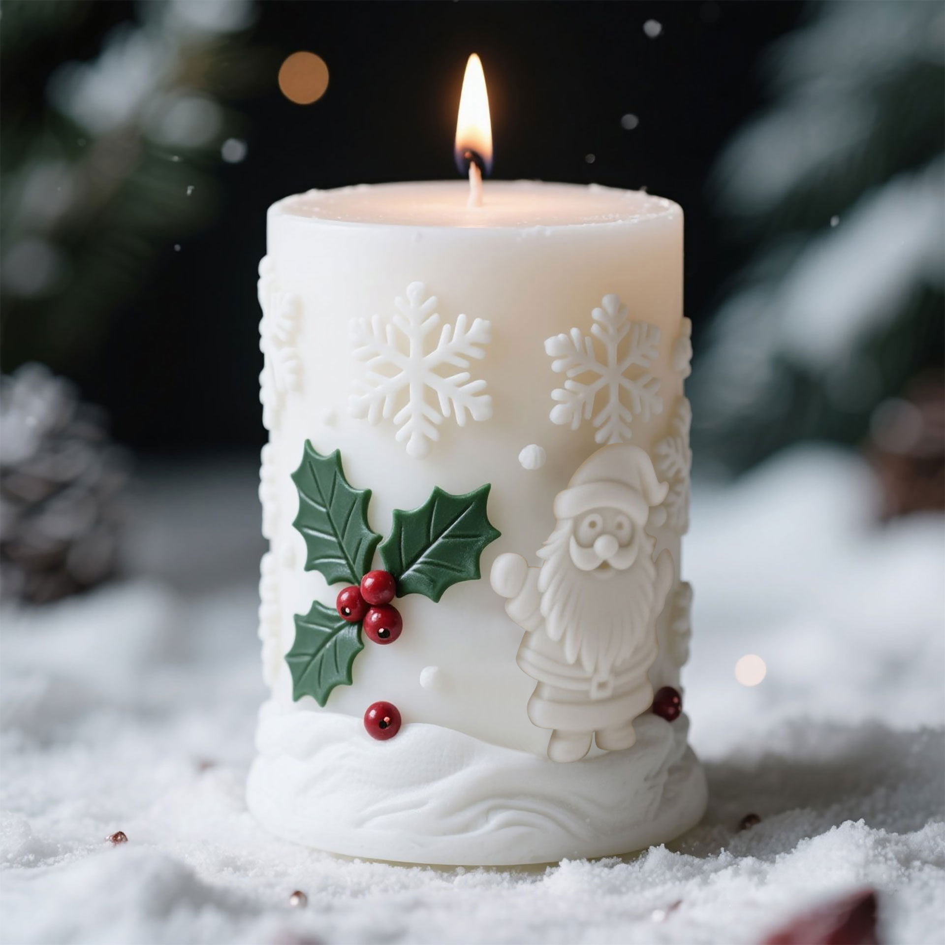 Candle Supplies Storage - 3D Relief Cylinder Christmas Snowflake Elk