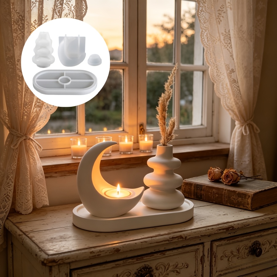 Candle Quotes - 4pcs Set Including Moon Candlestick, Nordic